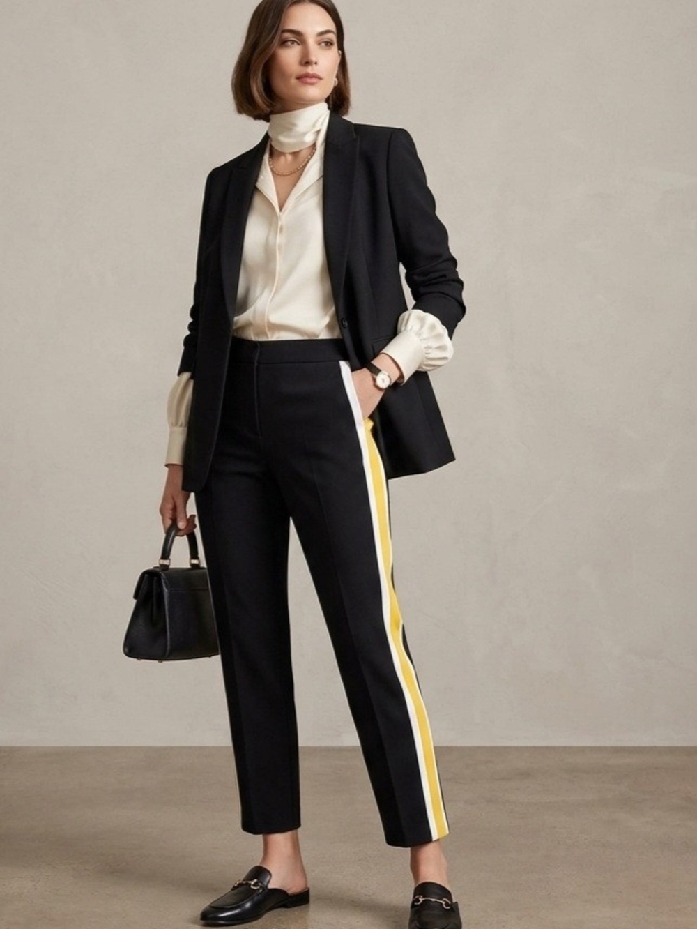 Karl Lagerfeld Paris Black With Side Stripe Ankle Woman Dress Pants